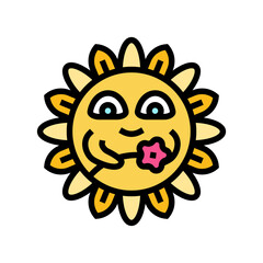 flower cute sun character color icon vector illustration