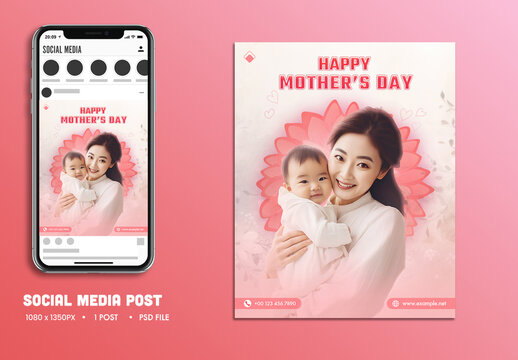 Happy Mother&rsquo;s Day, Social Media Editable Post with Chinese Mother and Child Photo.