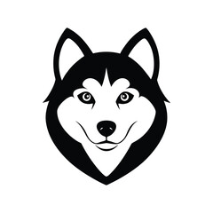 Black and white husky dog head with bold markings.eps