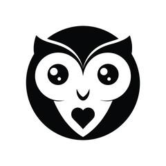 Black and white barn owl head with heart-shaped face.eps