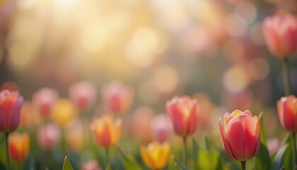 Vibrant tulips blooming in a serene garden nature photography soft lighting springtime floral beauty