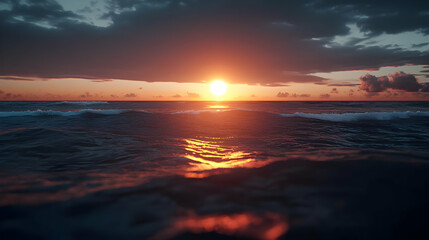 Obraz premium Dramatic Sunset Over Ocean Waves