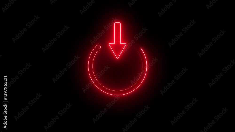 Poster blue color neon glowing power button icon animation screen turn on off switch press close stop start