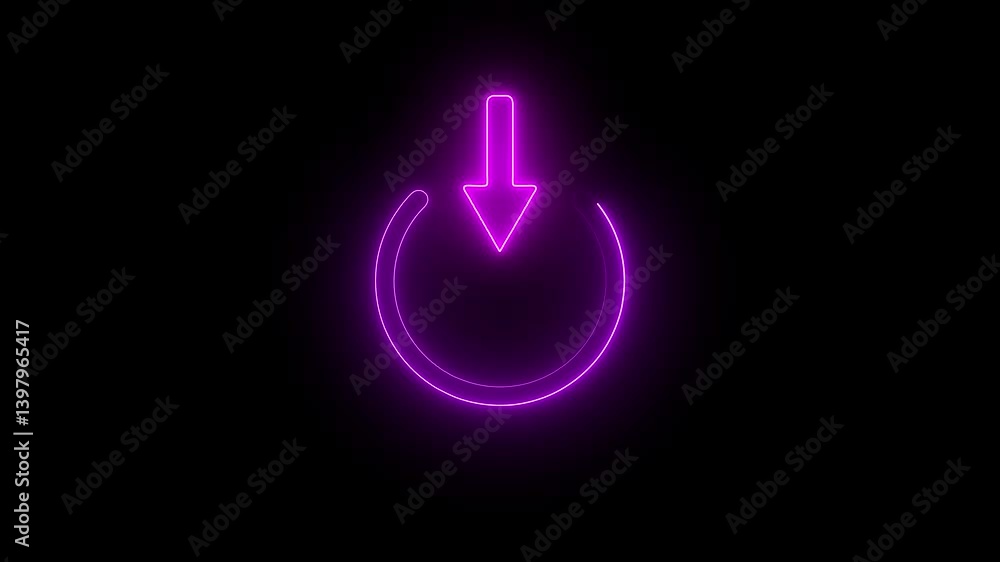 Poster blue color neon glowing power button icon animation screen turn on off switch press close stop start