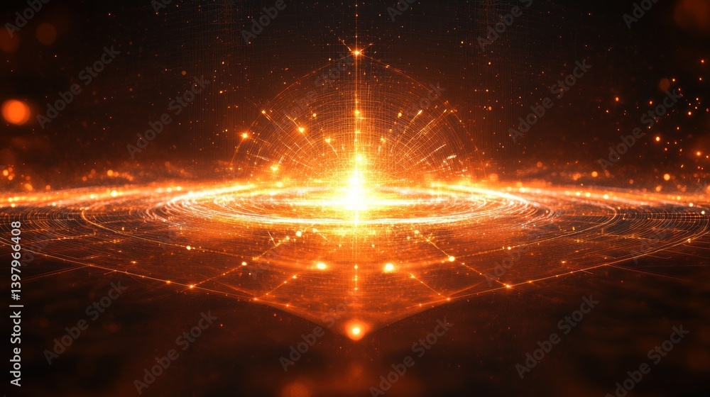 Poster illuminating convergence golden spirals radiant center digital art abstraction connecting networks e