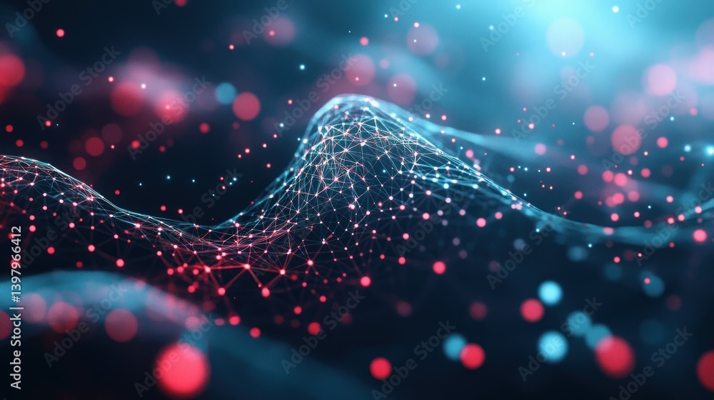 Aufkleber interconnected digital landscape displaying abstract network with vibrant nodes and lines forming a 