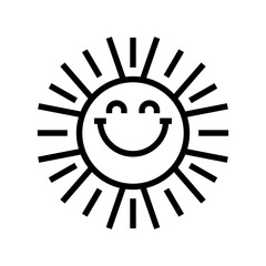 happy rays cute sun character line icon vector illustration