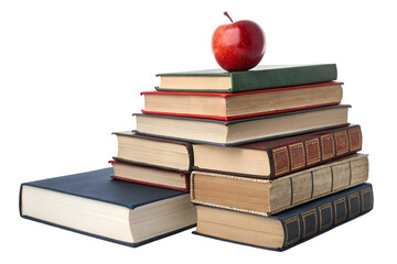 books and apple on transparent background 