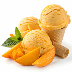mango ice cream isolated on transparent background