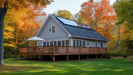 Cozy Autumn Home with Solar Panels and Deck