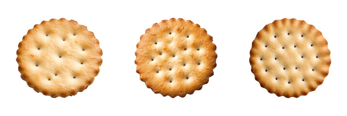 Crispy round crackers isolated on transparent background.