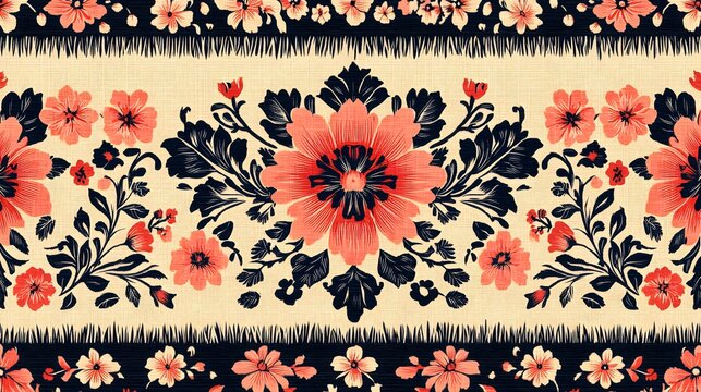 a close up of a floral design on a black and white background