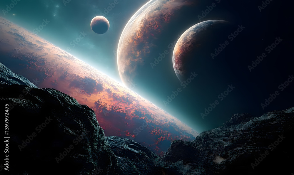Wall mural abstract planets and space background