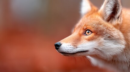 Fototapeta premium A close-up of a fox, showcasing its vibrant orange fur and keen, intelligent eyes against a softly blurred background.