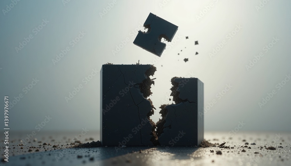 Poster Breaking boundaries abstract puzzle piece falling minimalist studio digital art modern environment close-up view conceptual representation