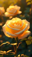 A pale yellow rose in soft sunlight