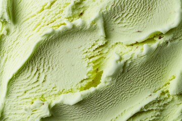 Obraz premium Pistachio ice cream detailed macro texture. Texture pistachio ice cream. Top view. Food concept. Blank for design.