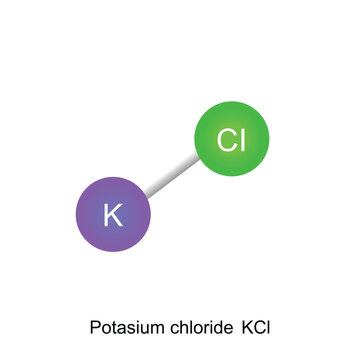 Chemical substance. Icon of Potasium chloride commonly known as KCl Structural formula isolated on white