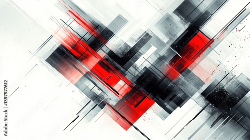 Poster abstract futuristic background showcasing dynamic interplay of geometrical shapes in red black and w