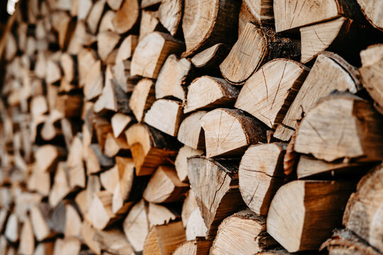 Stack of Chopped Firewood Logs with Natural Wood Grain Pattern