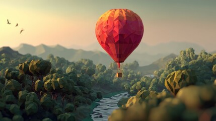 Fototapeta premium Colorful hot air balloon over a landscape