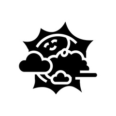 peeking through clouds sun character glyph icon vector illustration