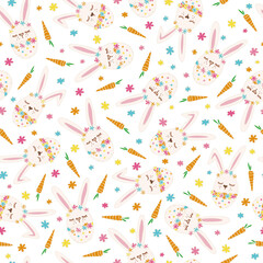 Seamless background with rabbits/bunnies for Easter. Illustration on a white background in a hand-drawn style. Can be used for postcards, photons, patterns