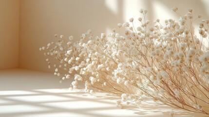 Elegant Floral Arrangement with Soft Beige and Brown Tones and Shadow Play