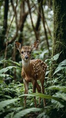 A beautiful view of a cute and lovely fawn in the forest