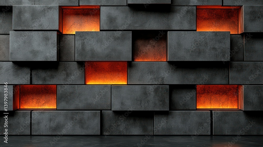Aufkleber abstract 3d render: illuminated concrete blocks