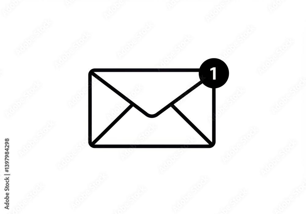 Poster single envelope icon with notification isolated on white background