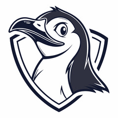 Obraz premium Black White Penguin Cartoon Mascot Vector Bird Shield Graphic Design