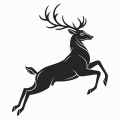 Jumping Stag Black Silhouette Vector Deer Antlers Graphic Illustration Image