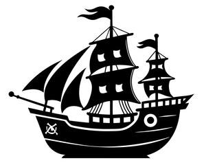 Pirate Ship Silhouette Vector Design, Pirate Ship SVG, Pirate Ship Icon
