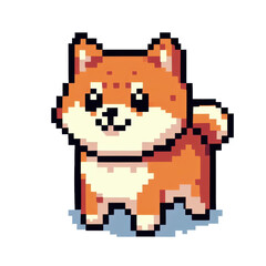 Fototapeta premium A pixel art Shiba Inu stands on a light background. 