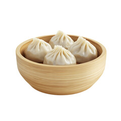 Delicious Steamed Buns in Bamboo Bowl