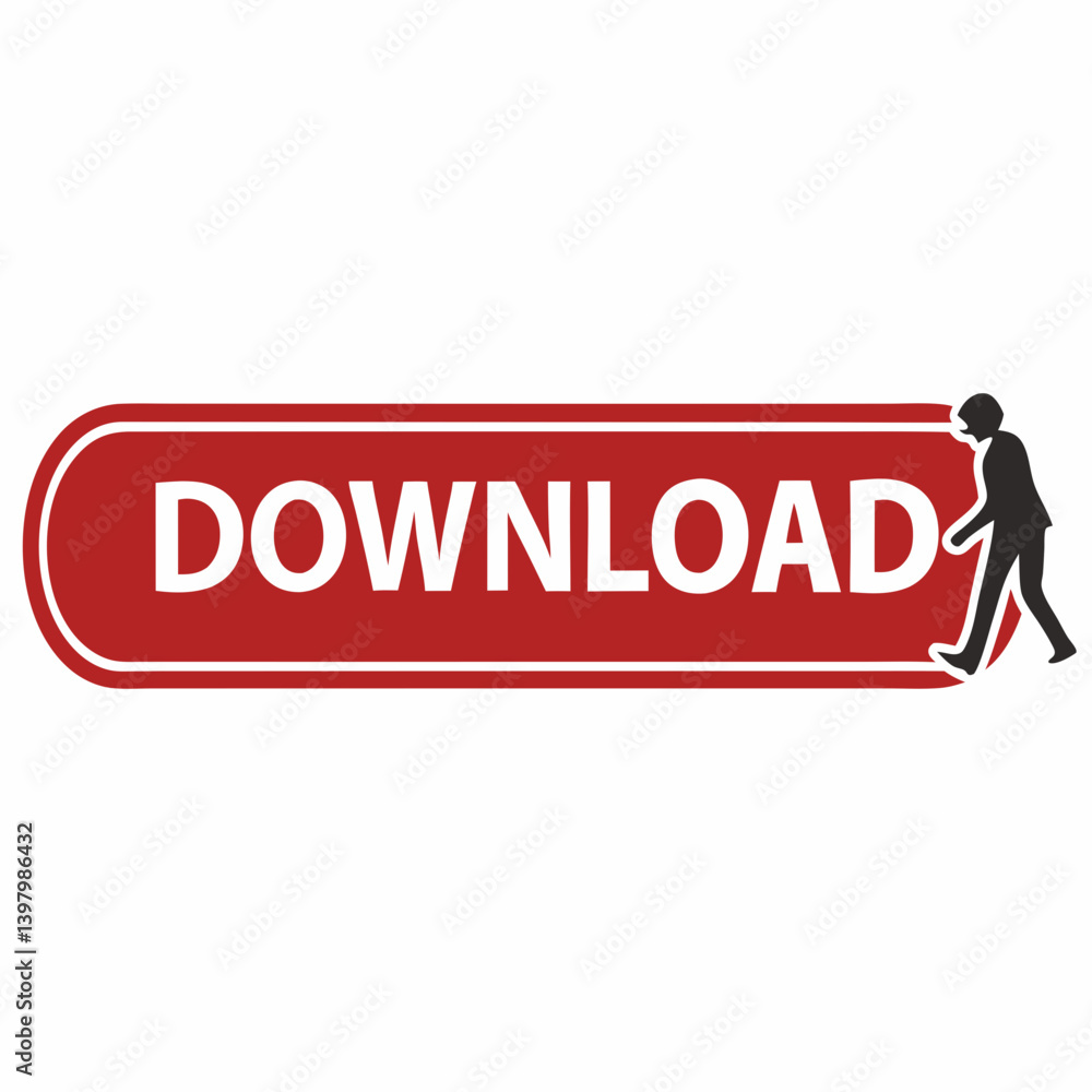 Poster red download button white download text silhouette person walking vector graphic click here to downl