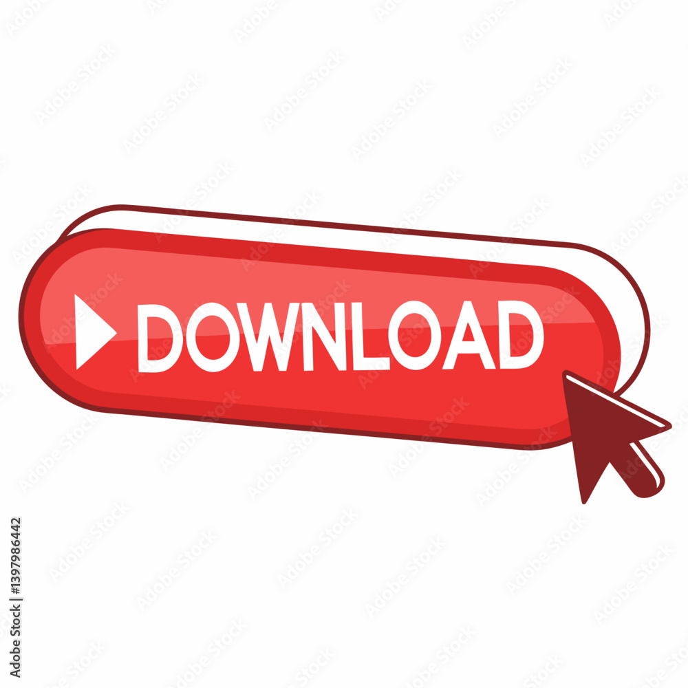 Poster red cartoon download button click cursor vector web graphic download