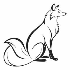 Fototapeta premium Elegant Sitting Fox Bushy Tail Black Line Art Wildlife Vector Illustration