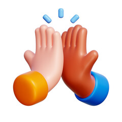 3D icon of two hands high-fiving, expressing teamwork and motivation in startups.