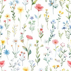 Seamless pattern with watercolor flower fields on white background drawing abstract illustration
