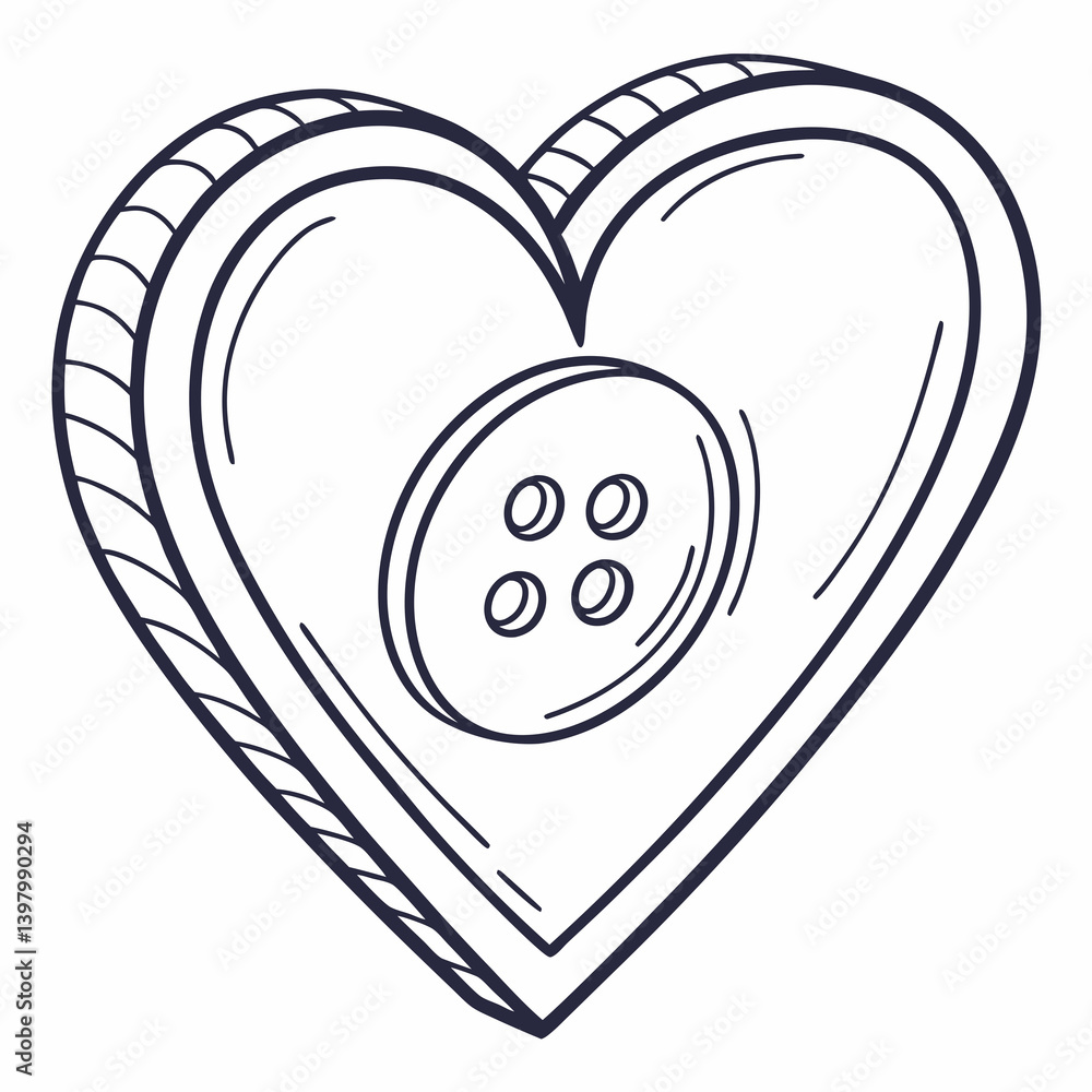 Poster heart button line art - outline sketch doodle vector image