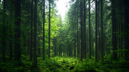 Obraz premium Lush Green Forest Path Sunlight