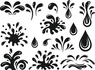 Dynamic Water Drops and Splash Vector Illustration - Black and White.