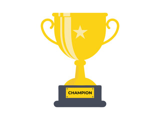 Golden Trophy Cup with Champion Label - Vector Illustration.