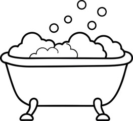 Outline of Bathtub with Bubbles and Legs on a White Background
