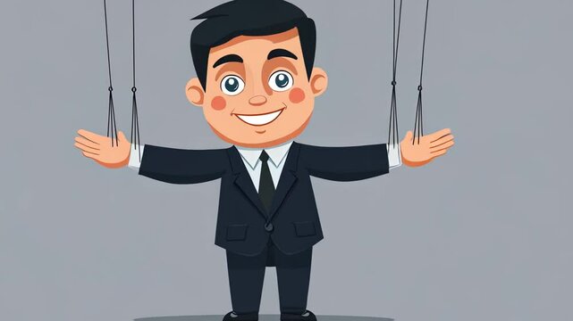 Businessman Puppeteer with Puppet in Vector Illustration
