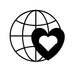 globe with heart icon, globe with heart silhouette vector illustration-simple silhouette illustration of globe with heart, perfect for globe with heart logos and icons
