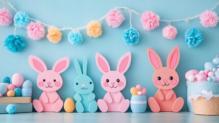 Obraz premium Colorful Easter Bunny Decorations for Spring Celebrations and Crafts
