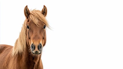 Portrait of a Horse Facing Forward on White Background